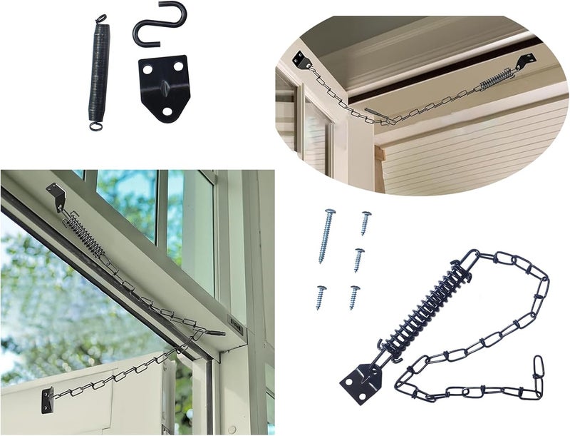 GWYAN 1 Black Zinc Storm Door Chain Lock Safety Zipper and Spring to Prevent Storm Damage - Image 3